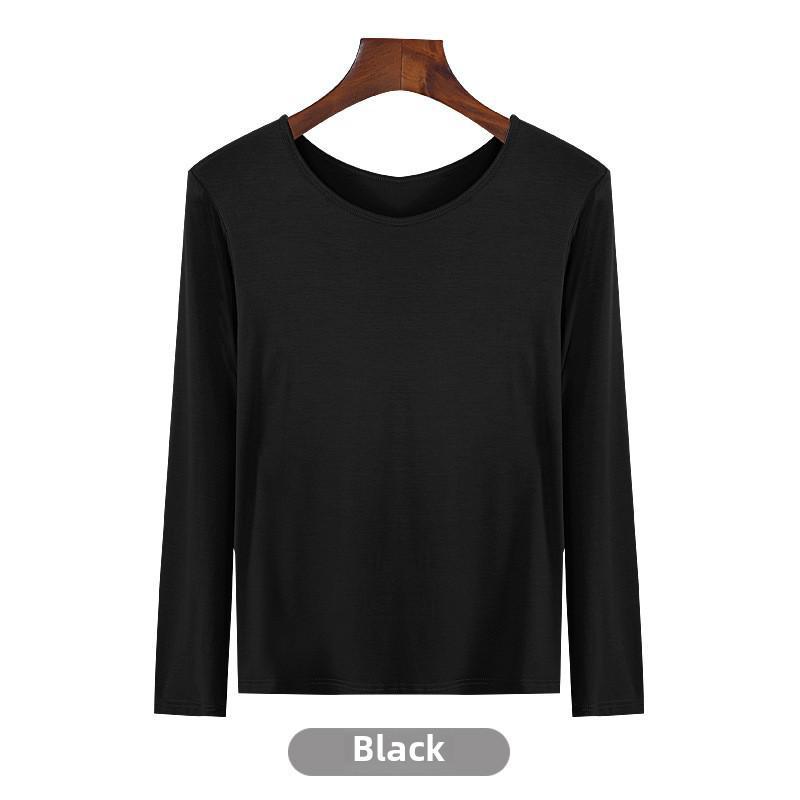 Korean Half-High Collar Slim Fit Modal T-Shirt - Long-Sleeve Solid Color Top