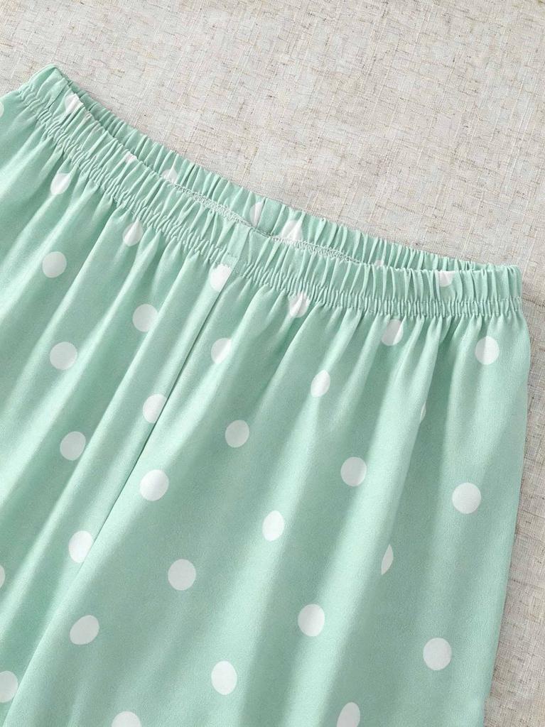Mädchen Schlafanzug Set, Niedliches Kaninchen & Punkte Kurzarm Oberteil & Lange Hose, Weiche Nachtwäsche für 8-12 Jahre