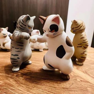 6 Adet Tehditkar Kedi Figürin PVC Çizgi Film Sosyal Yavru Kedi Heykeli Hayvan Heykeli Ev Ofis Masaüstü Kitaplık Dekorasyonu Süs
