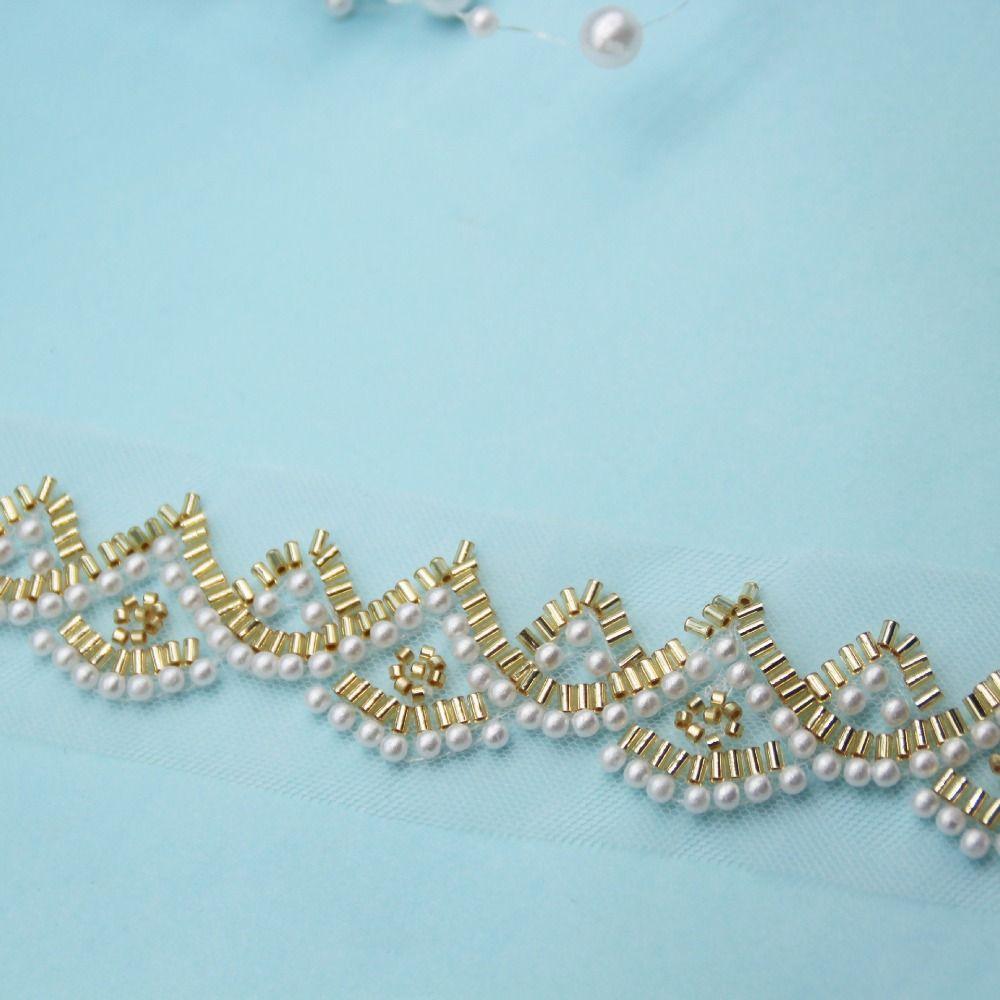 Dentelle Perles d'Ongles Dorées 5 yards Bande de Perles de Verre Collier Ceinture de Taille Accessoire pour Cheveux