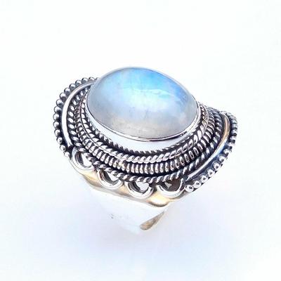 Massiver 925er Sterlingsilber-Regenbogen-Mondstein-Edelstein, handgefertigter Damen-Ring, Geburtstagsschmuck