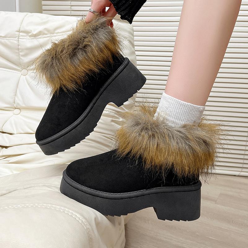 Fashion Warm Cotton Boots Women's Fashion Round Toe Suede Deep Mouth Non-Slip Block Heel Platform Snow Boots