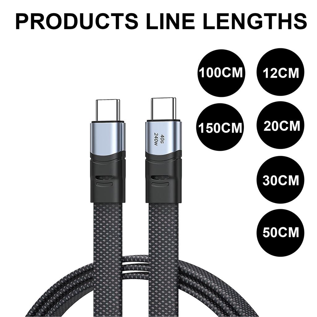 240W USB C to USB C Charging Cable Flat Nylon Cord Data Sync Charging Cord Efficient Type C Cord Fast For Phone 15 Pad