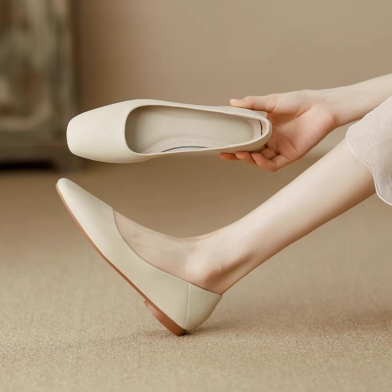 Leather Grandma Shoes Women's Flat 2025 New French Evening Wind Shallow Mouth Square Head Single Shoes Soft Leather Soft Sole Doudou Shoes