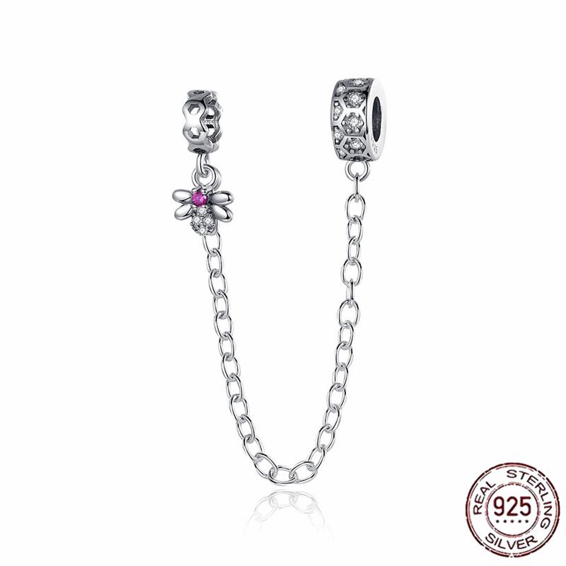 Stříbrný Křišťálový Pavé Bezpečnostní Řetízek Pevný Klip Pramen Přívěsek Vhodný pro Ženy Náramek Stříbrné Šperky Párty Narozeninový Dárek