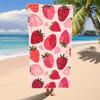Cute Pink Strawberry Print Beach Towel Sweet Summer Fruit Pattern Beach Blanket Soft Quick Dry Sand Resistant Absorbent Towel