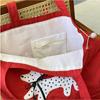 Puppy Embroidery Drawstring Shoulder Bag Bow Spotted Women's Handbag Casual Canvas Tote Bag  Beach