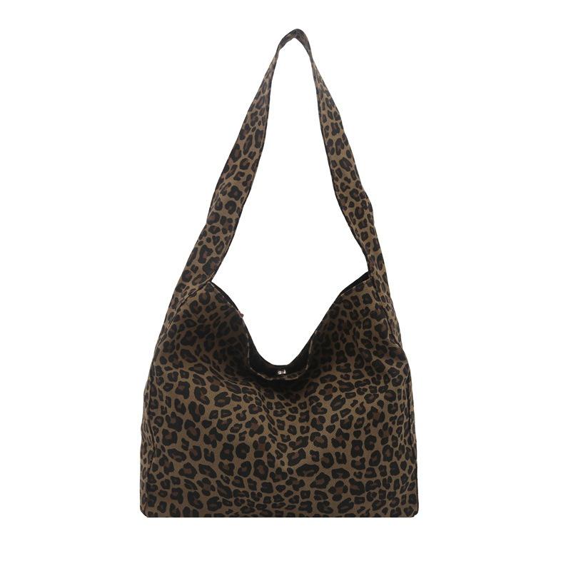 Leopard Print Cotton Cloth Tote Bag Women's New Fashion Popular Simple Commuter Bag Casual Retro Shoulder Bag