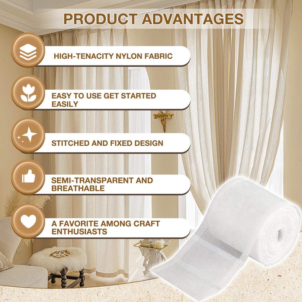 1Roll Curtain Pleat Tape 10.9 Yards Translucent Pleated Curtain Rod Tape Nylon Pleating Tapefor Curtains Used to Make Home Decor