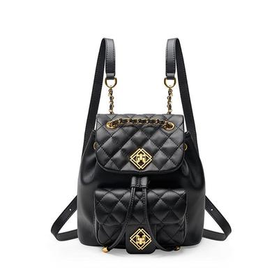 Genuine Leather Bag Mini Small Backpack Women's Bag Cowhide Rhombus Backpack Women's New Fashion Lingge Small Backpack