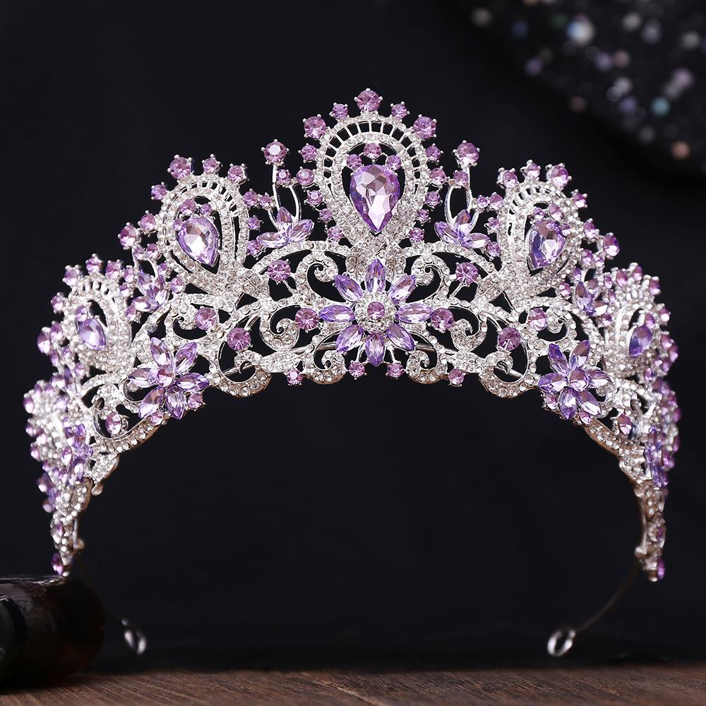 DIEZI 8 Colors Baroque Rhinestone Flower Tiara For Women Party Luxury Bridal Bride Crystal Crown Hair Accessories Jewelry