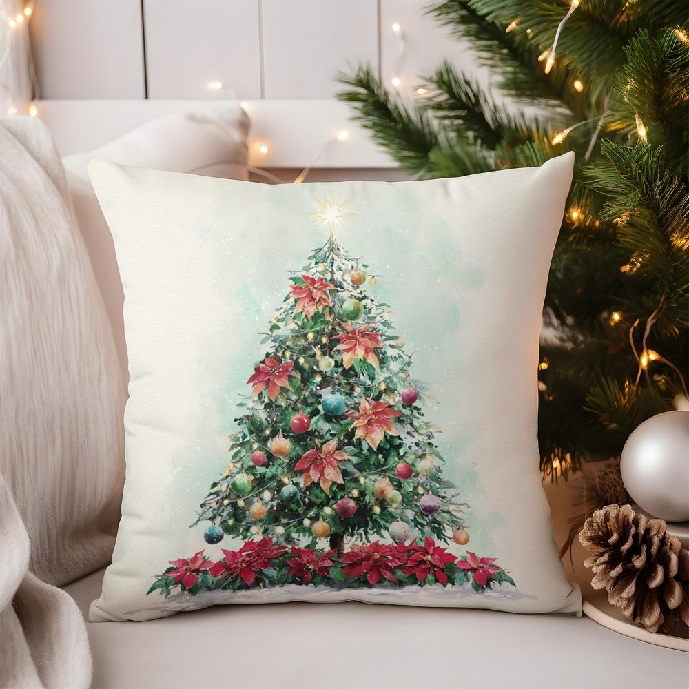 Home Decor Christmas Bear with Tree and Cup Pillow Pattern Cushion Cover Suitable for Sofa Bedroom Car Pillow Cover