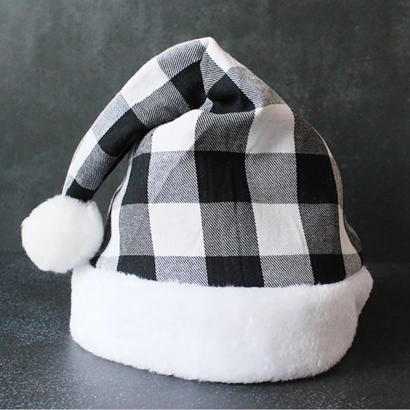 Safety Soft Comfortable Warm Lovely Plaid Christmas Hat Enhance The Holiday Atmosphere