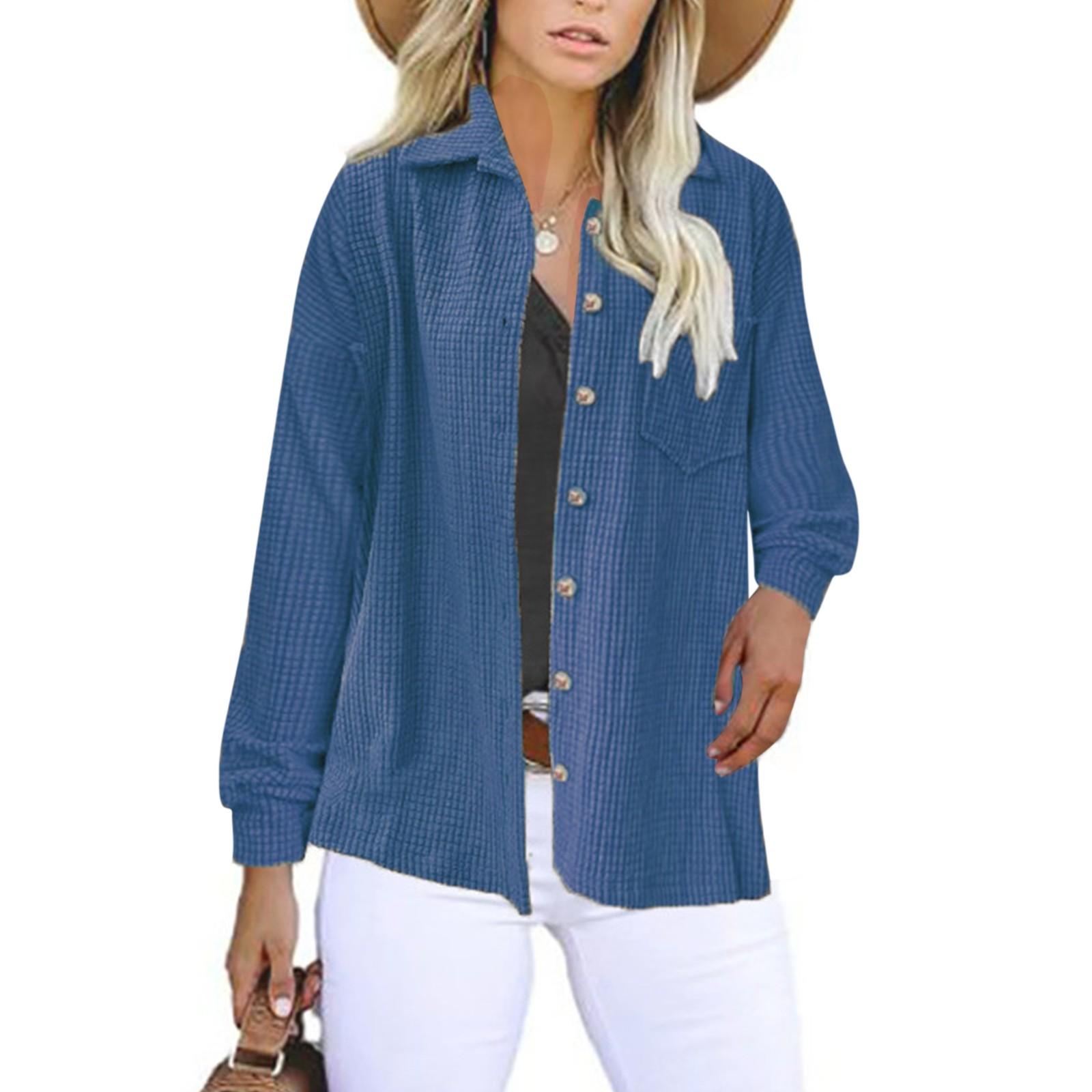 

Women s And Winter Fashion Solid Color Single-breasted Long-sleeved Jacket L синій