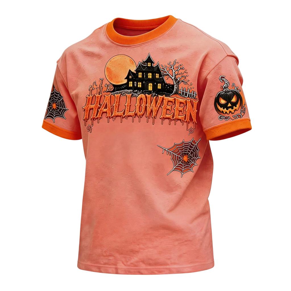 T-shirt da uomo con stampa di Halloween, girocollo, manica corta