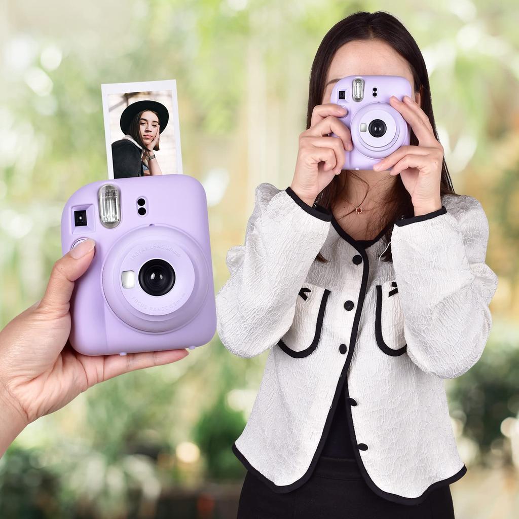 HIYQIN Fujifilm Instax Mini 12 Case, Silicone Travel Case, Shockproof, Protective Cover for Instax Mini 12 (Purple)