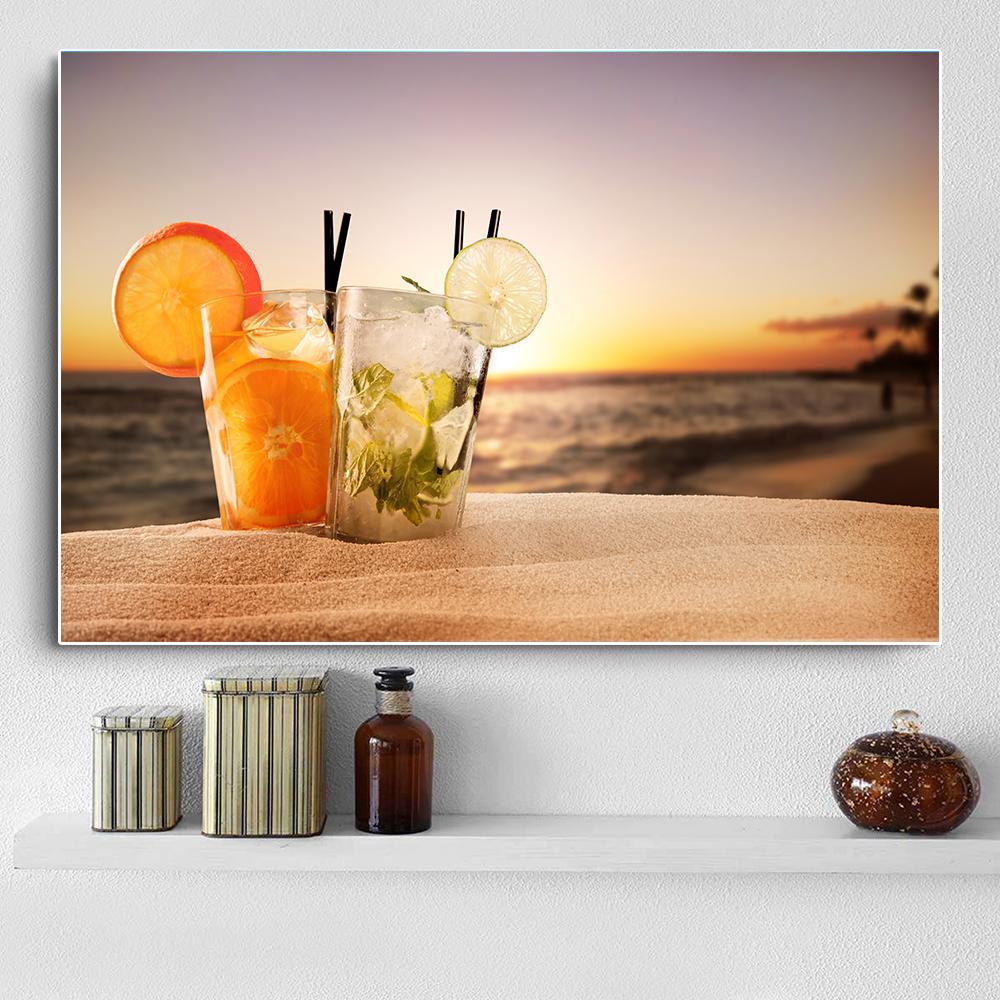 Modern Fresh Fruit Juices and Cocktails Canvas Painting Summer Sea Wall Picture Posters and Prints for Living Room Decor Cuadros