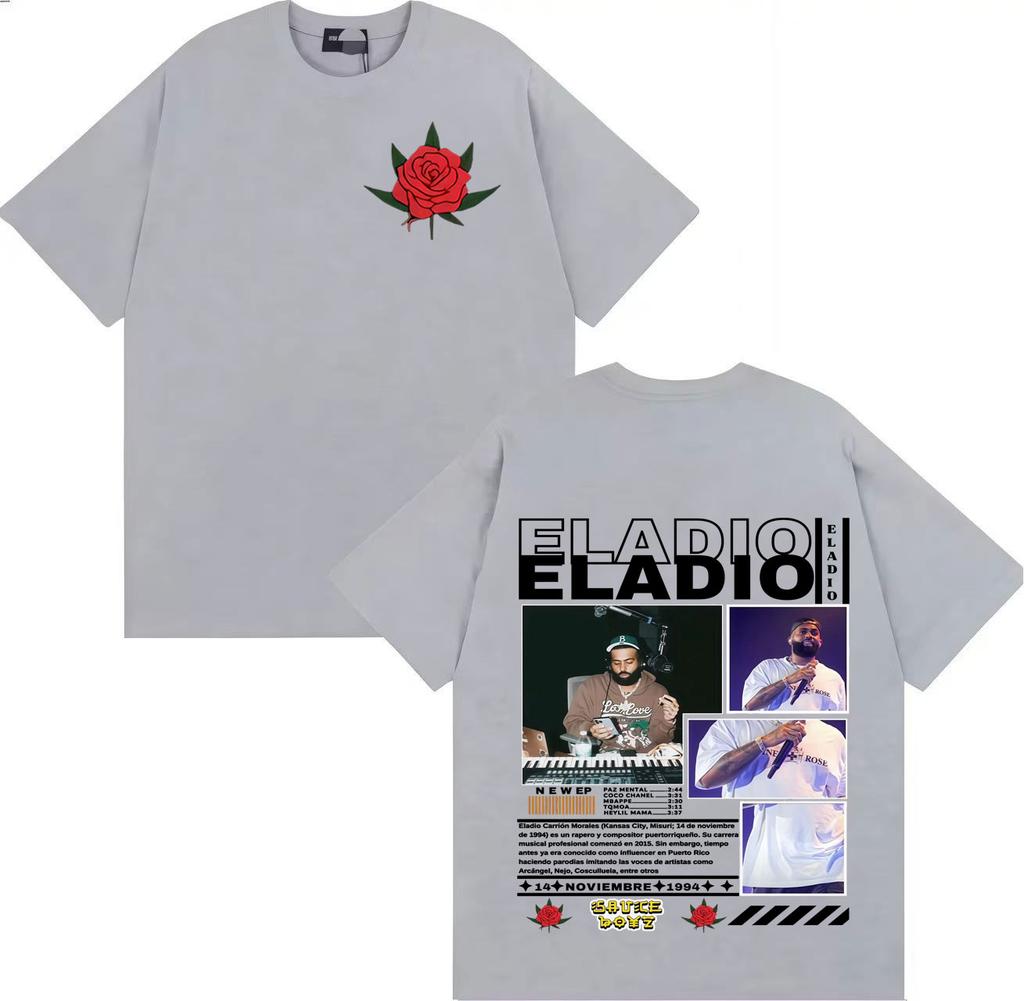 Rapper Eladio Carrion New Album 2025 Fashion Oversized Tshrit Men Pop Crewneck Double Sided Print Short Sleeve Tshrits Teenagers