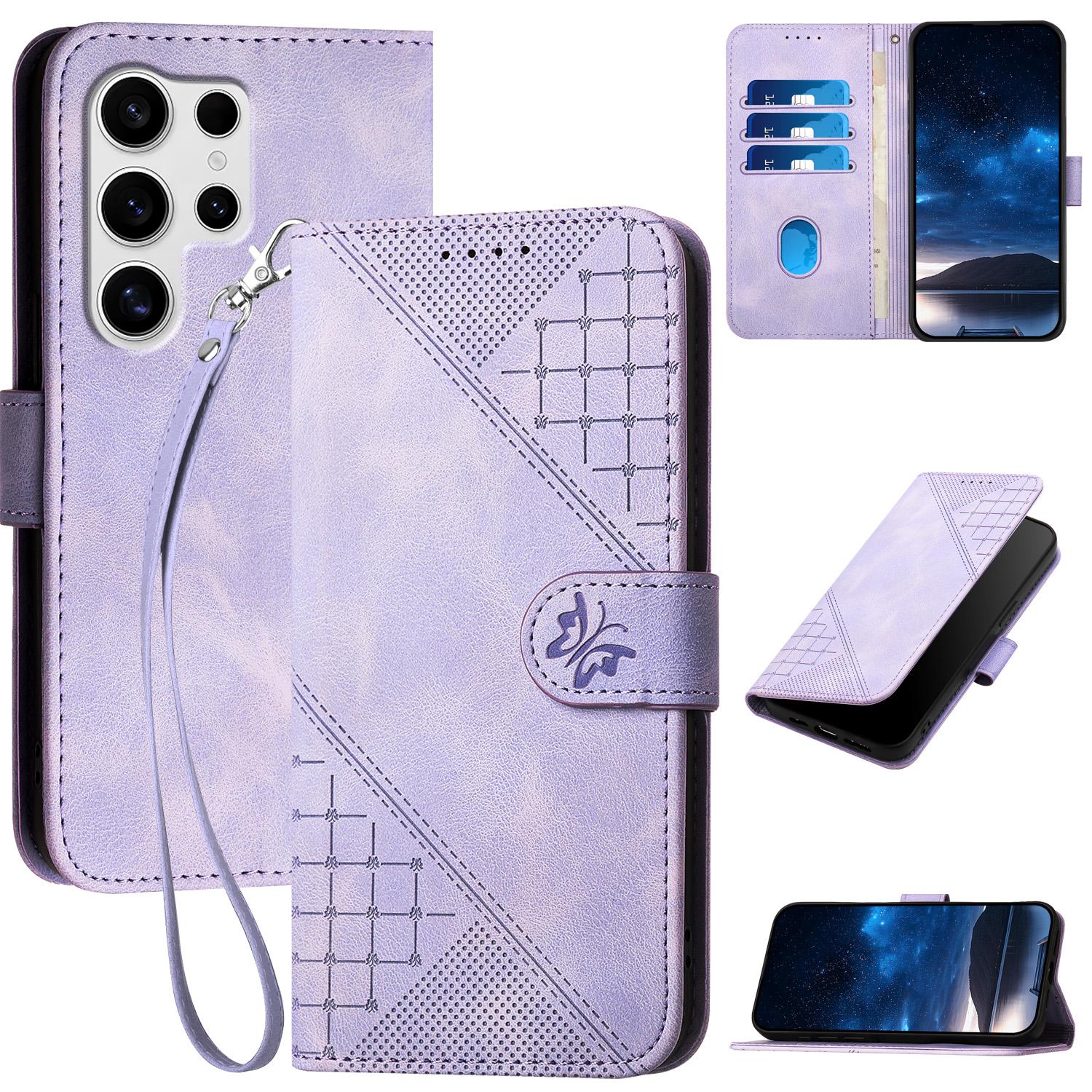 

YX0080 For Samsung Galaxy S25 Ultra Case Butterfly Imprint Leather Wallet Phone Cover C