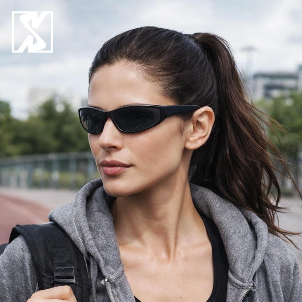 oval thick frame eyewear sports sunglasses with textured [SHEEN KELLY] Women's temples.