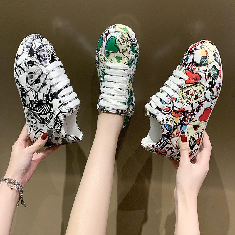 Women's Trendy 2024 Summer Autumn Graffiti Print Dad Shoes - Colorful, Large Size Casual Sneakers