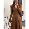 V-neck Elegant Style Autumn and Winter New Split-ended Sweater Two-piece Skirt + Bottom Knitted Sweater Set