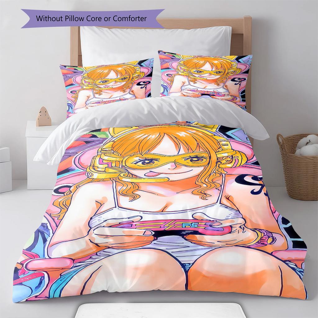 Nami Pattern Bedding Quilt Set Quilt Cover Pillowcase Home Birthday Gift(1 * duvet cover + 2 * pillowcase, without core)