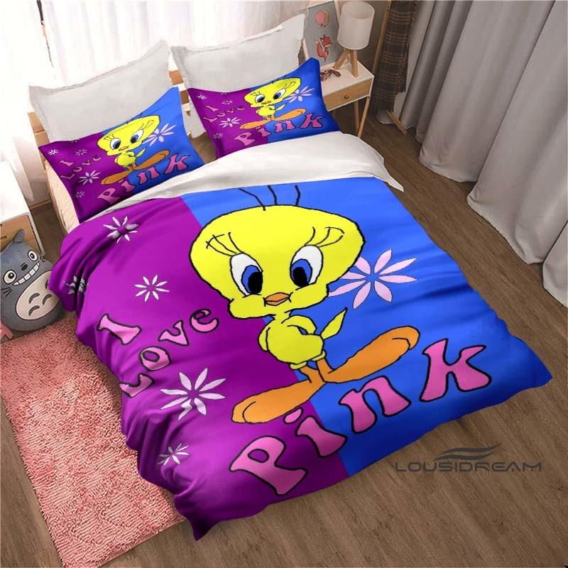 3D Printed Kawaii Tweety Bird Bedding Set, Printed Single Duvet Cover and Pillowcase 3-Piece Set, Children's and Adult Sizes