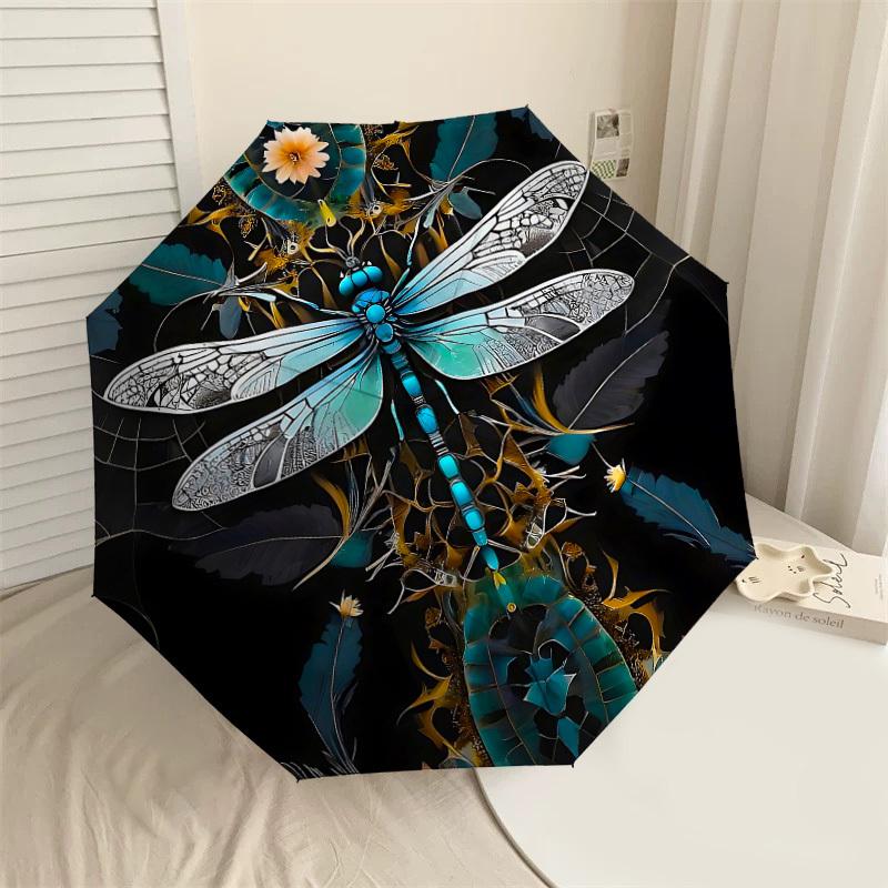 

1PC Dragonfly Artwork Automatic Open/Close Umbrella with Windproof, 8-Rib Sturdy Canopy, Durable Ribs, Fashionable Design, Outdoor Accessory, Fun Prin