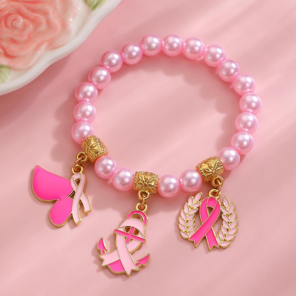 Breast Cancer Awareness Necklace & AIDS Prevention Bracelet with Red Ribbon Badge