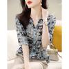 Fashionable Retro Polka Dot Five Quarter Sleeved Shirt Summer Loose Fit Revealing Belly Mid Sleeved V-neck Top