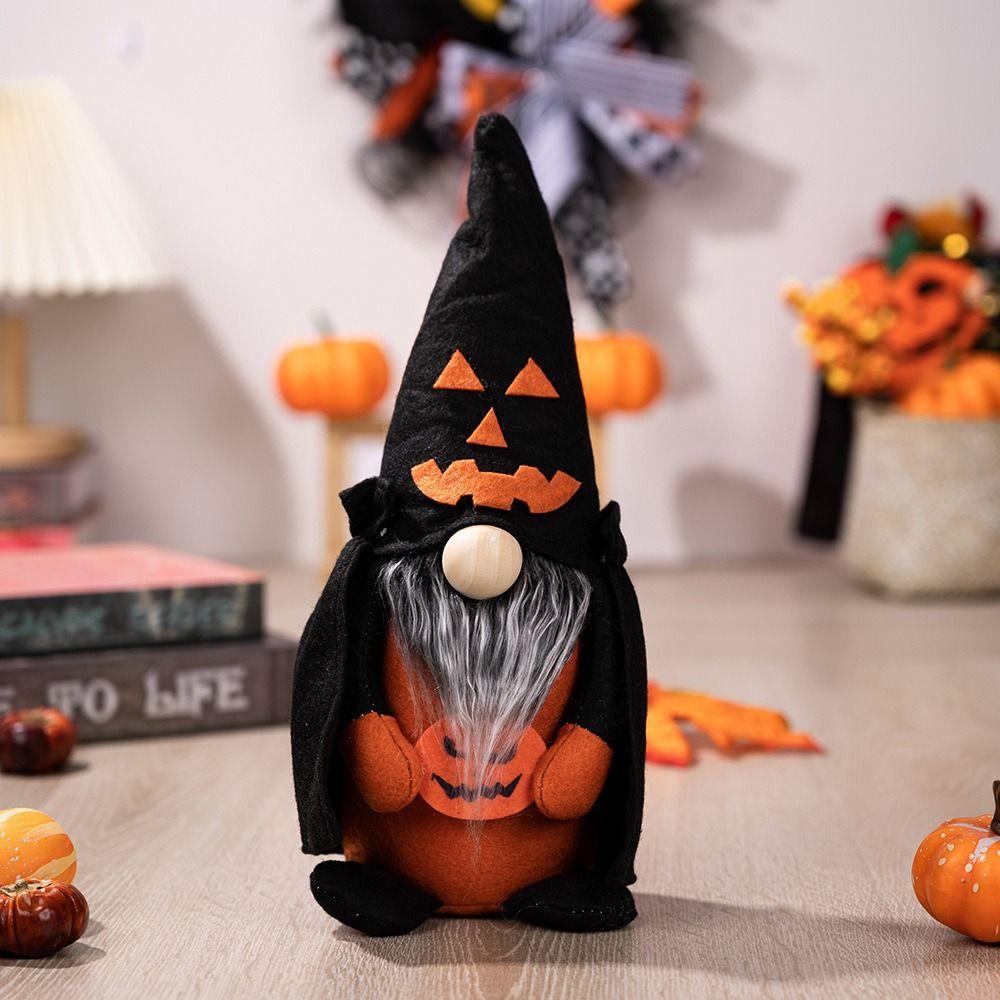 Funny Pumpkin Broom Witch Doll Cute Halloween Faceless Doll Ornament  Bar Home Decor