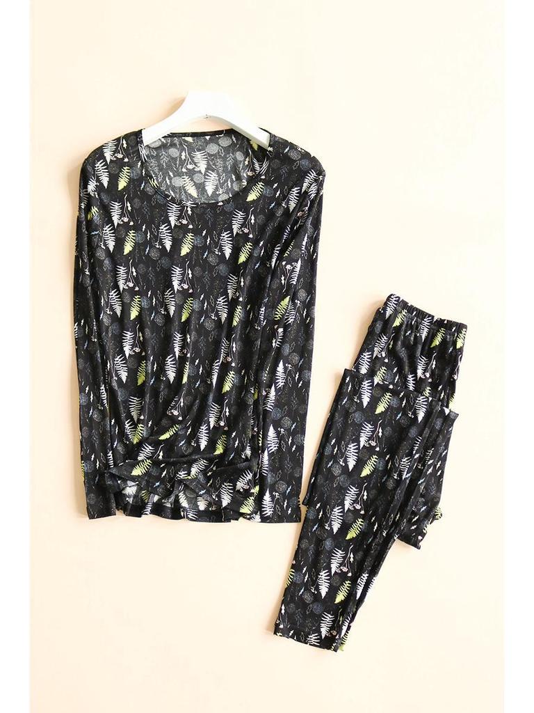 Tangge Silk Autumn/Winter Warm Printed Knitted Underwear Set