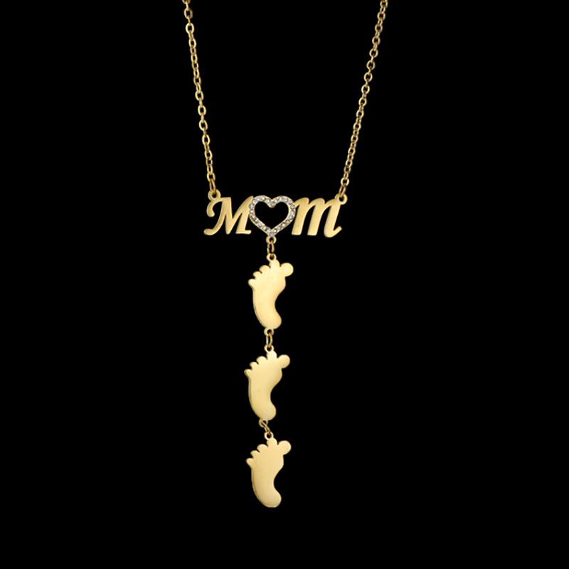 Diamond-Inlaid "MOM" Engraved Necklace with Personalized Paw Print Pendant