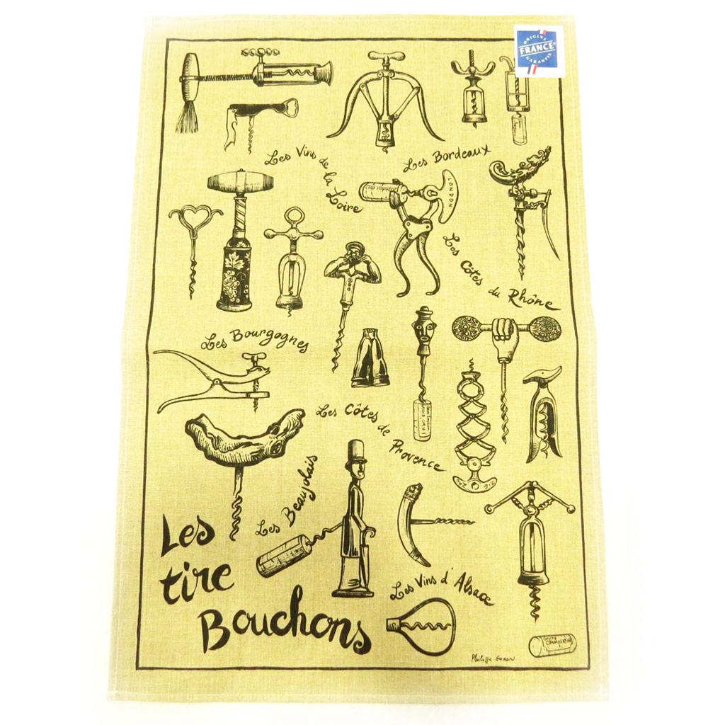 Les Trésors De Lily [L4714] - Designer Tea Towel 'Les Tire-bouchons' Ecru