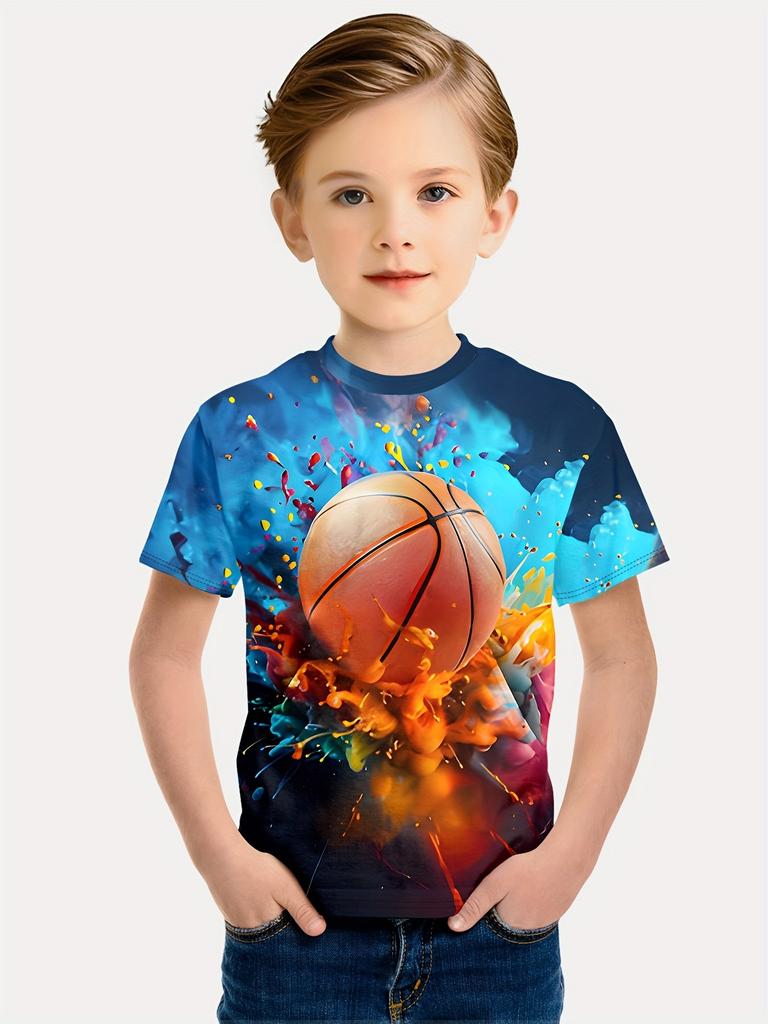 Children's T-Shirt Boy Casual Girls Short Sleeve T-Shirt Summer Cartoon Soccer Sports T-Shirts for Boys Round Neck Children Top