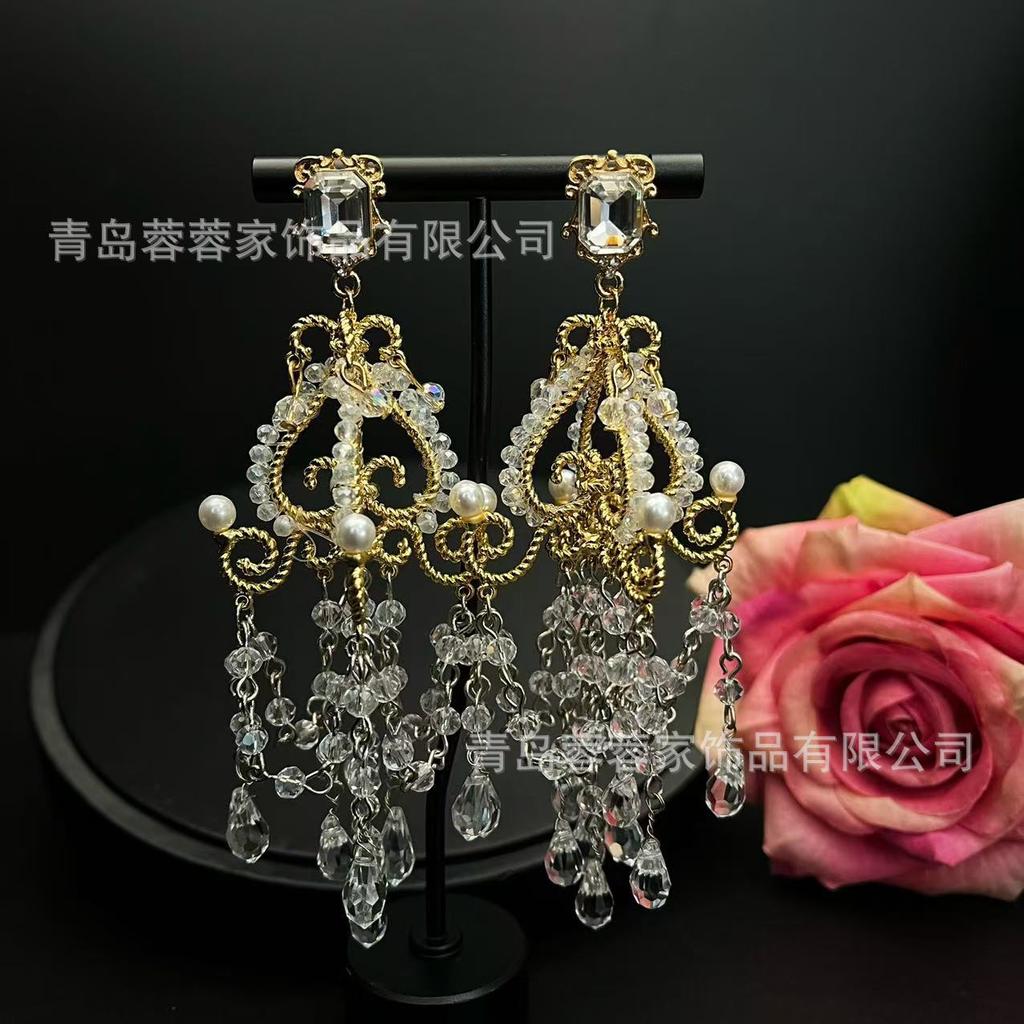 Medieval Gorgeous Pendant Earrings With A Light Luxury High-end Feel Retro Palace Baroque Pearl Banquet Flamboyant Style