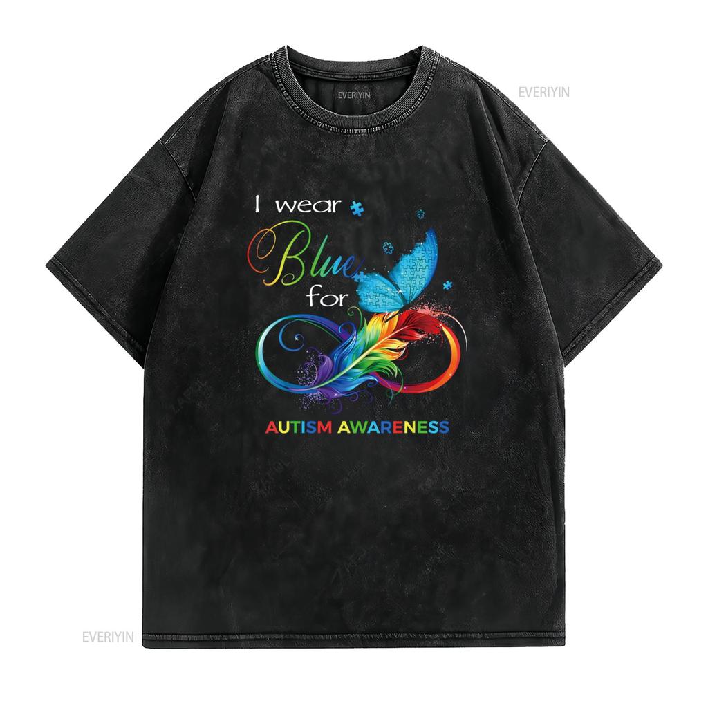 I Wear Blue for Autism Awareness Month Kids T Shirt vintage Washed Top For Everyday Wear designer clothes Versatile Slightly