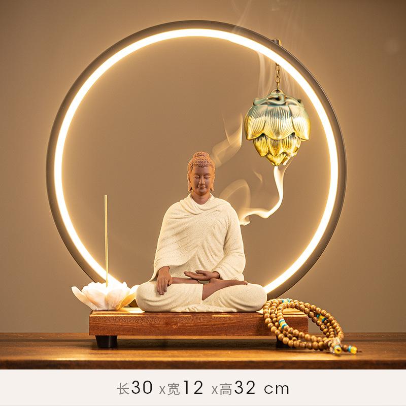 Buddha-Statue, Sakyamuni-Buddha-Figur, Tathagata-Buddha-Statue, Keramiklampe, runder Räucherofen für Wohnzimmer, Veranda, Heimdekoration