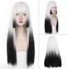 WTB Long Straight Gradient Synthetic Wig Female Black And White Gradient Lolita Long Hair Set Gradient Cosplay Wig