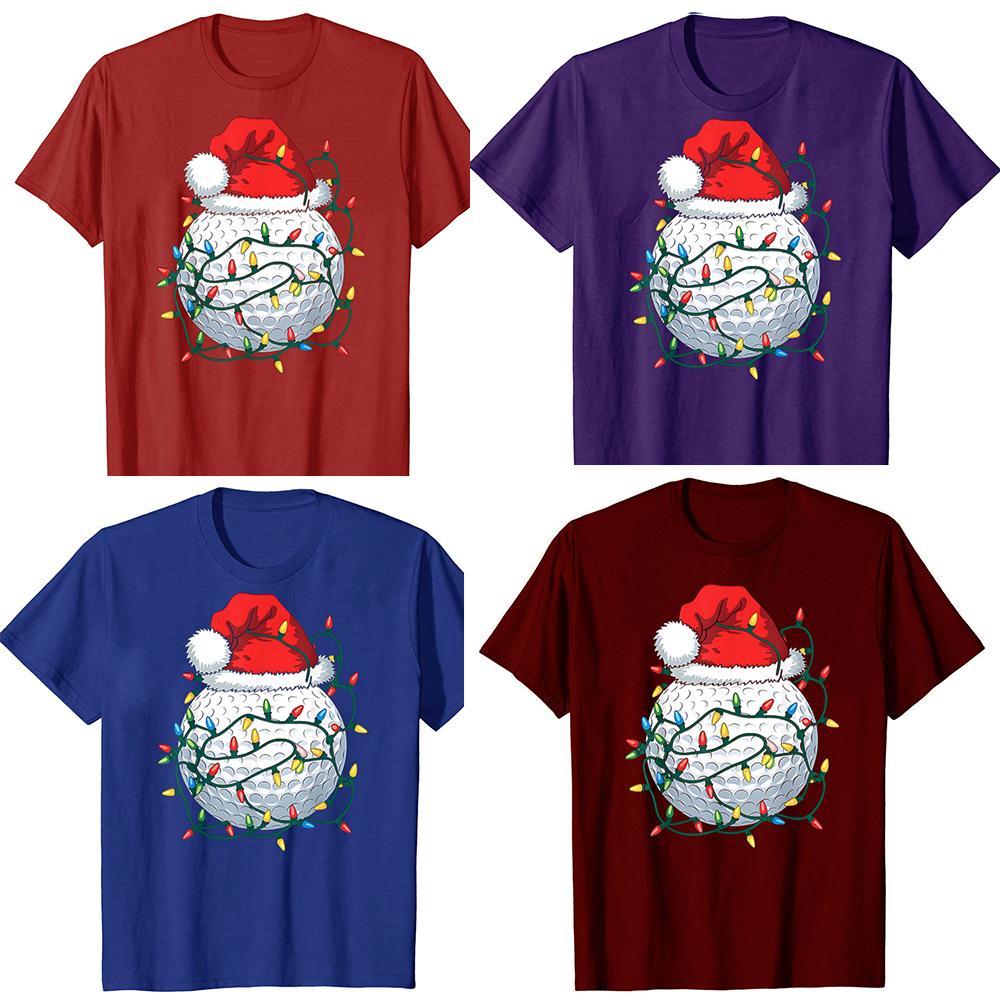 Pallina da Golf Cappello di Babbo Natale Golf di Natale Luci di Natale Magliette Cotone Umorismo Streetwear Manica Corta Unisex Girocollo Largo Abbigliamento