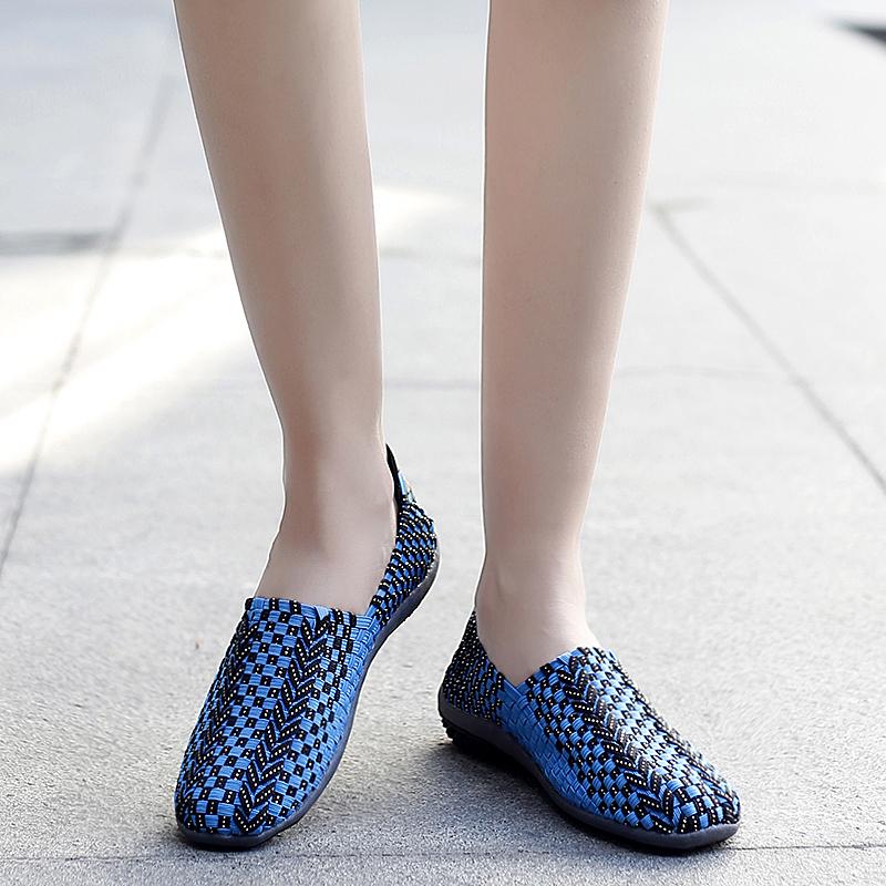 Summer Moccasin Beach Shoes Women Black Casual Weave Slip on Braided Blue Flats Sneakers Plus Size