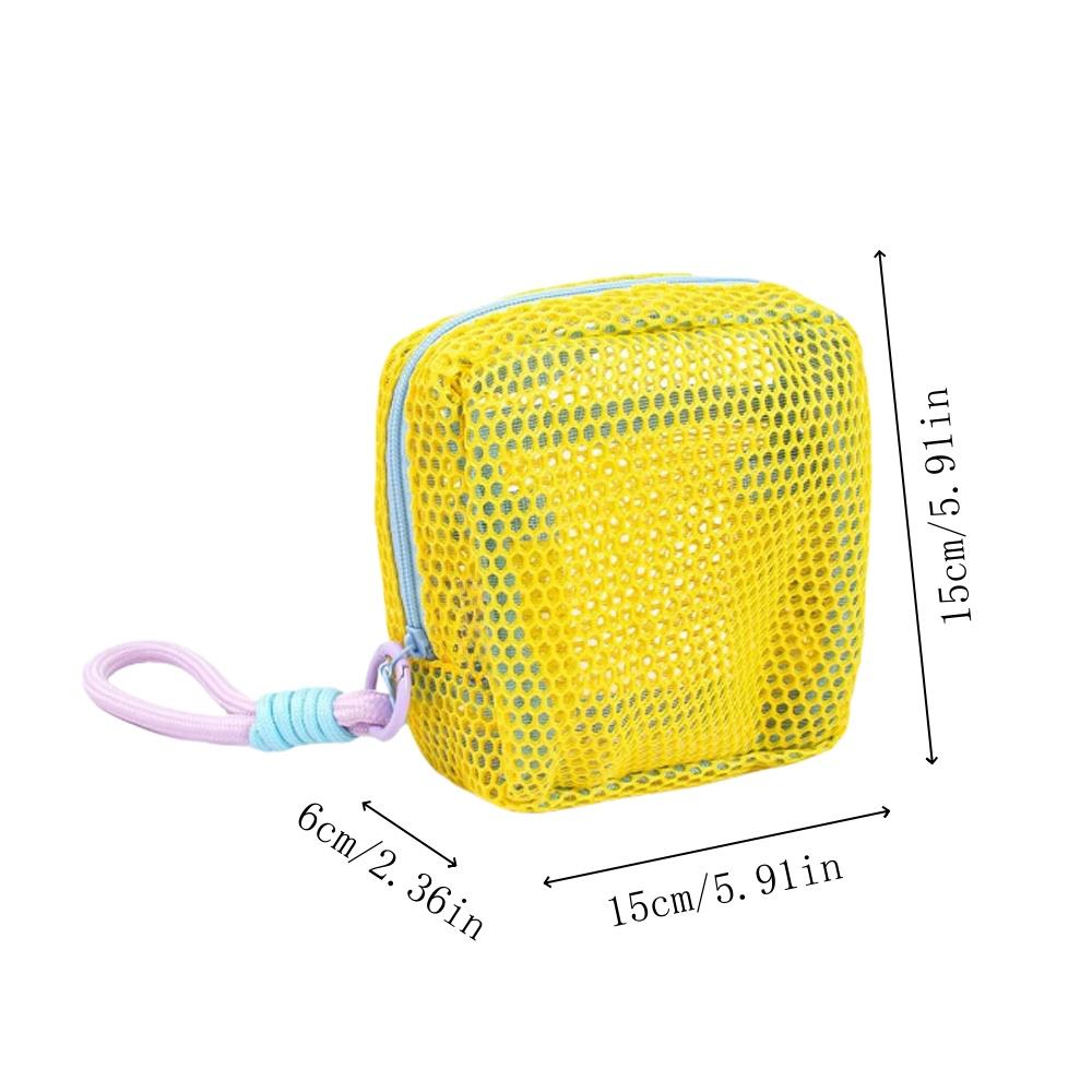 1pcs Square Mesh Cosmetic Bag Portable Dopamine Color With Zipper Multi-Purpose Mesh Toiletry Sundries Storage Key Cosmetics Bag