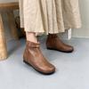 Johnature Retro Short Boots With Side Zipper Genuine Leather Soft Sole Comfortable Women's Shoes