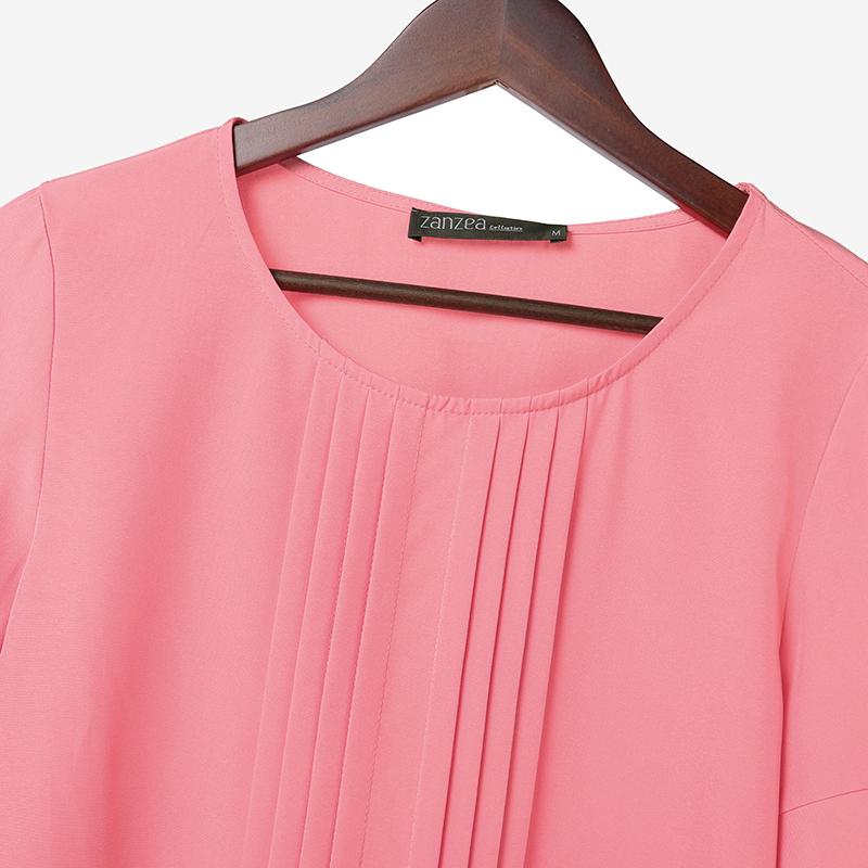 ZANZEA Bluză obișnuită, lejeră, cu mâneci 3/4, cu gât rotund