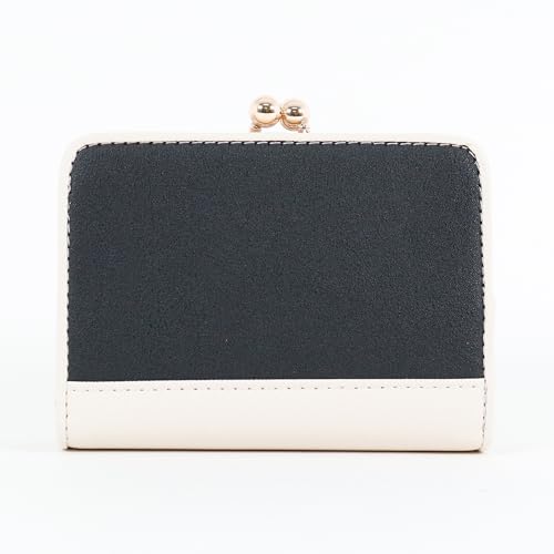 [Hiroko Koshino Femme] Women's Bi-fold Wallet, Clasp Closure, Two-tone, Large Capacity, Popular Brand (Black)