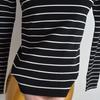 Export Cut Label Contrast Color Stripes round Neck Pullover Knitwear Women's Clothing Fall/Winter Slim Slimming and Short Long Sleeves Bottoming Shirt