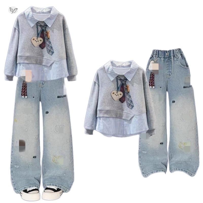 Autumn 2026 Girls' Academy Style Printed Two-Piece Hoodie for Kids