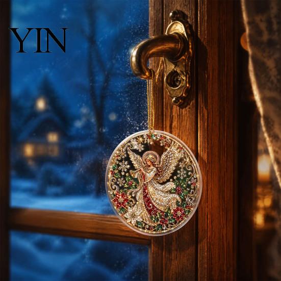 Office Holiday Decorations Christmas Acrylic Hanging Ornament, 2D Flat Double Side Printed Home Decor Santa Snowman Pendant for Tree Window, Festive