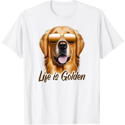 Life Is Golden Funny Golden Retriever Cute Dog Good Pet Life Men Women Kids T-Shirt(1)
